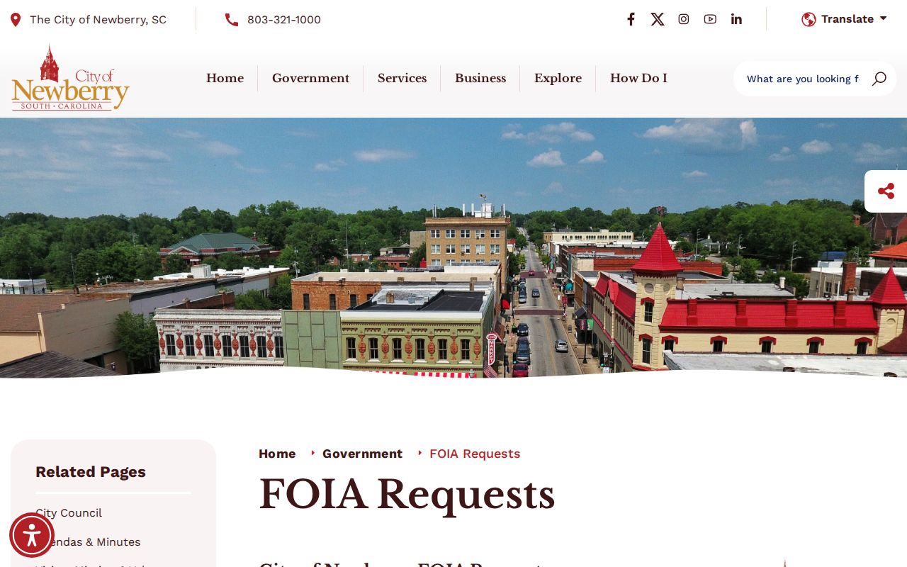 Newberry criminal records request methods on the city FOIA page