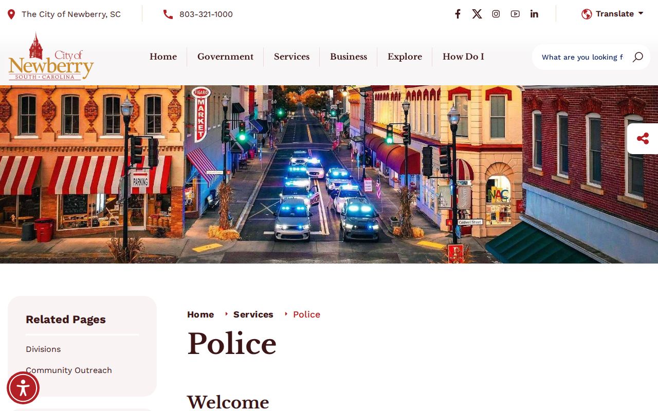 Newberry criminal records contact page for the city police department