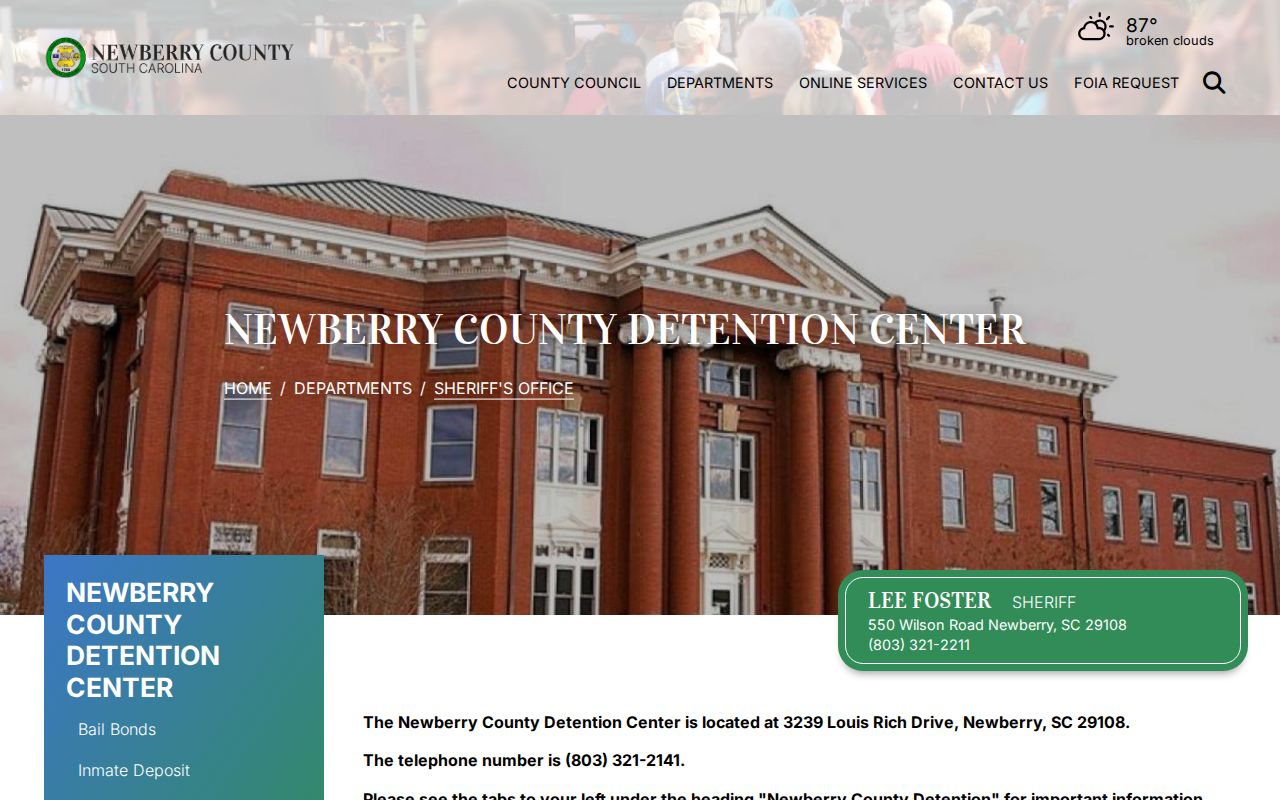 Newberry County arrest booking list and inmate information interface