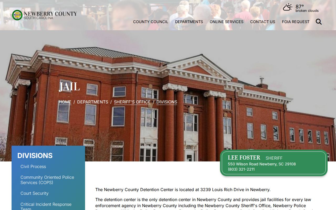 Newberry County arrest booking center capacity and annual booking information
