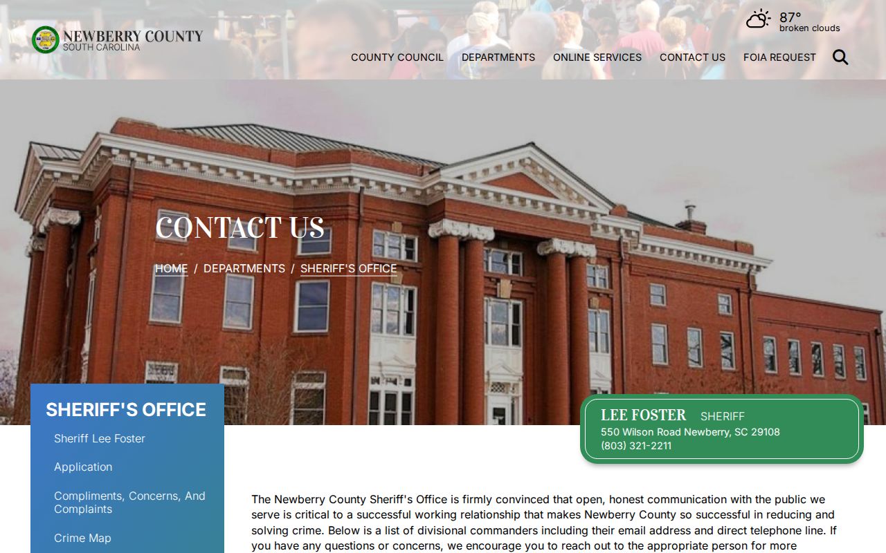 Newberry County arrest records and detention division contact page
