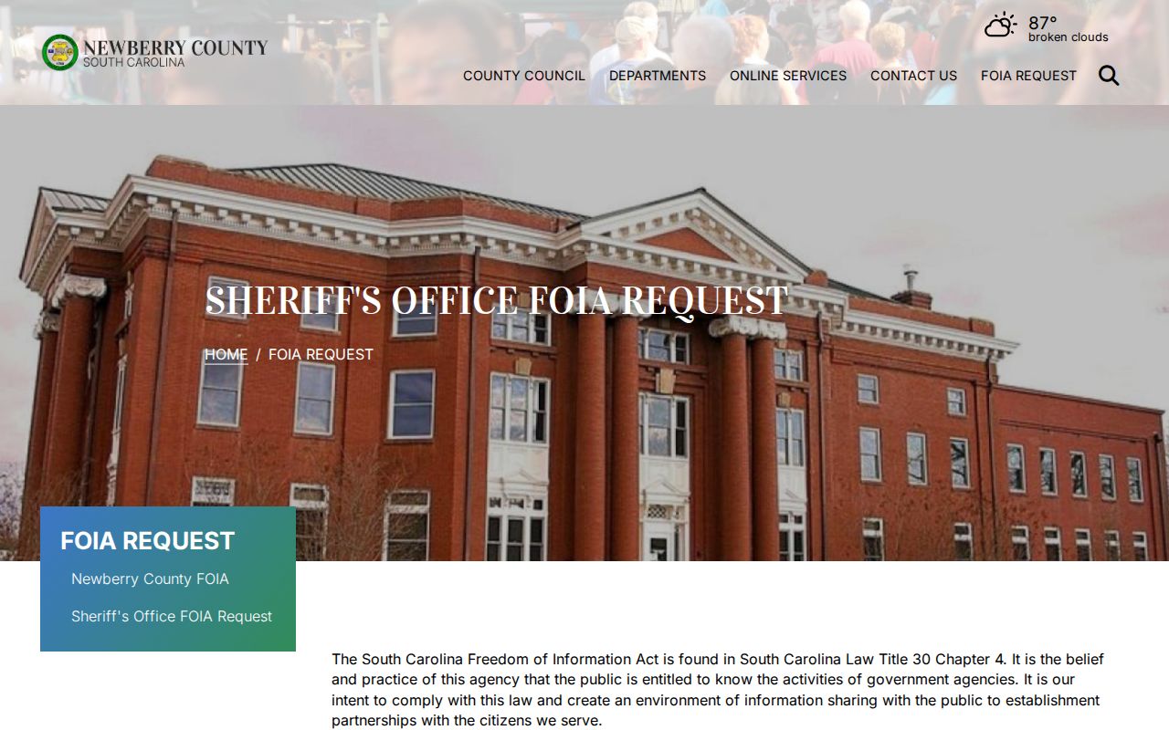 Newberry County arrest record FOIA request channels
