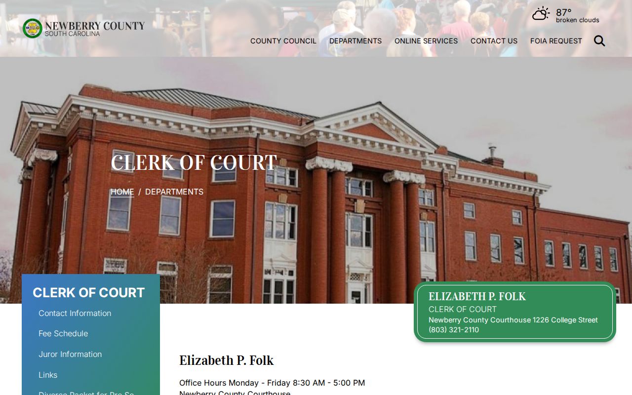 Newberry County criminal court clerk and General Sessions record duties
