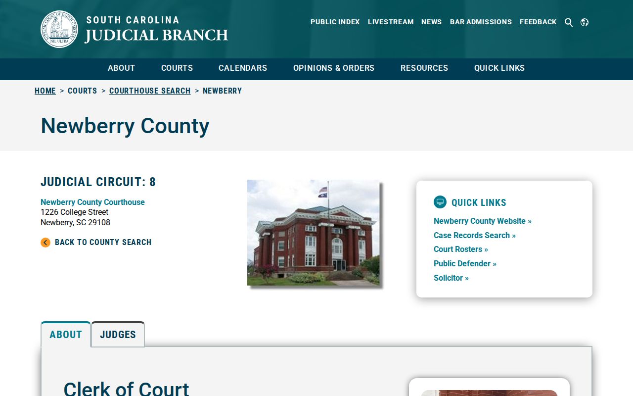 Newberry County criminal court directory for Circuit magistrate and municipal cases