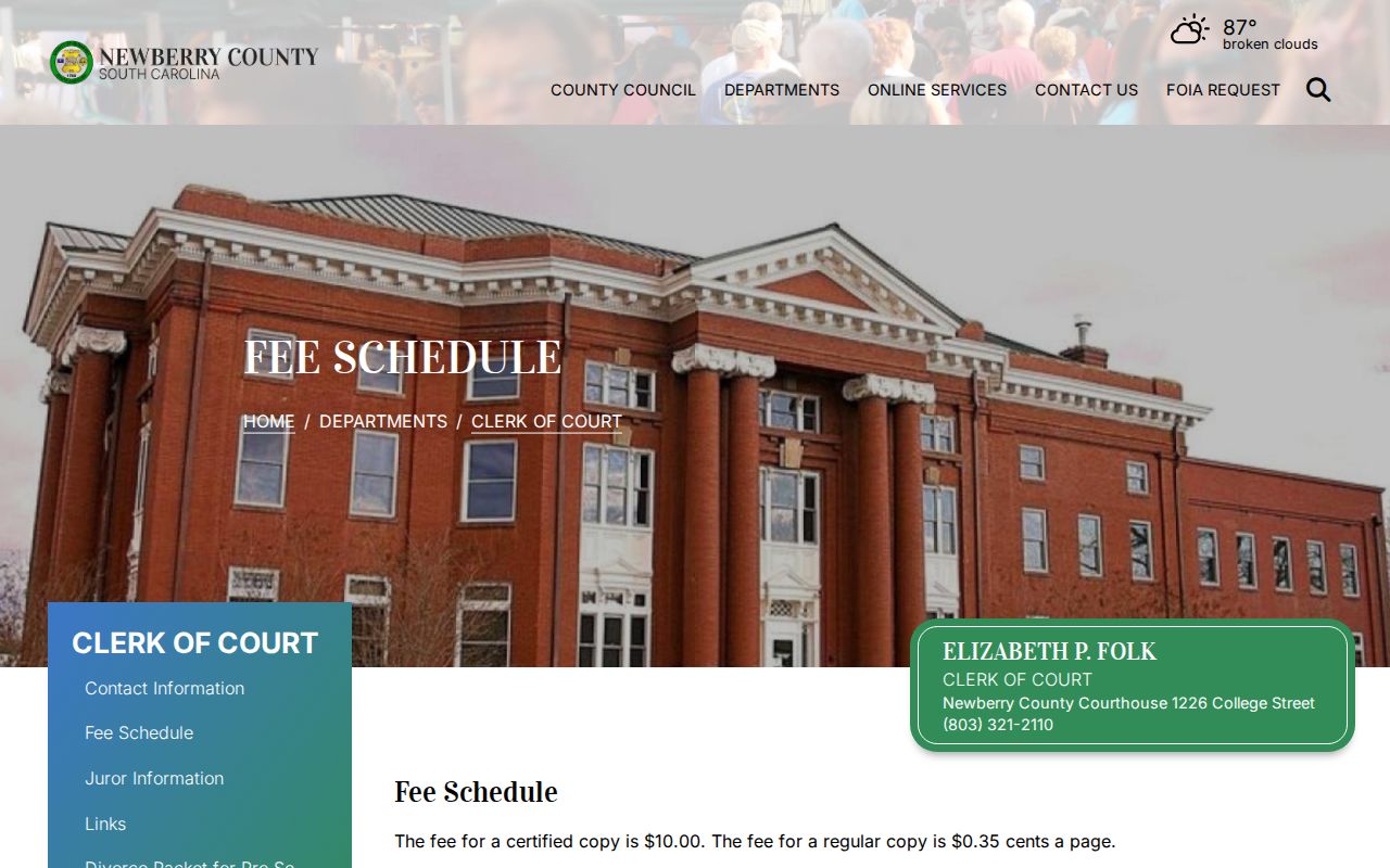 Newberry County criminal court case copy and certification fees