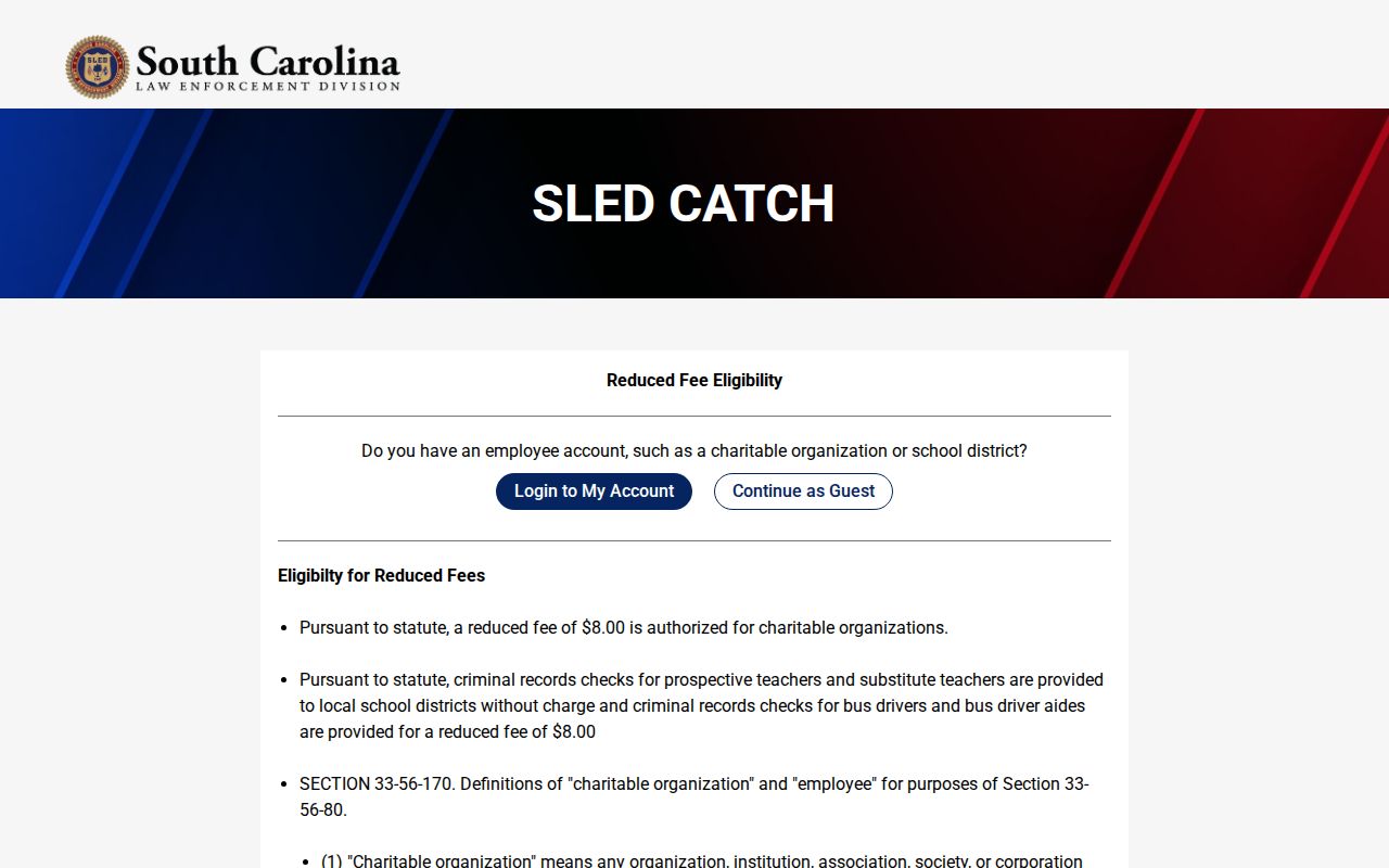 Newberry County criminal record guest and account options on SLED CATCH