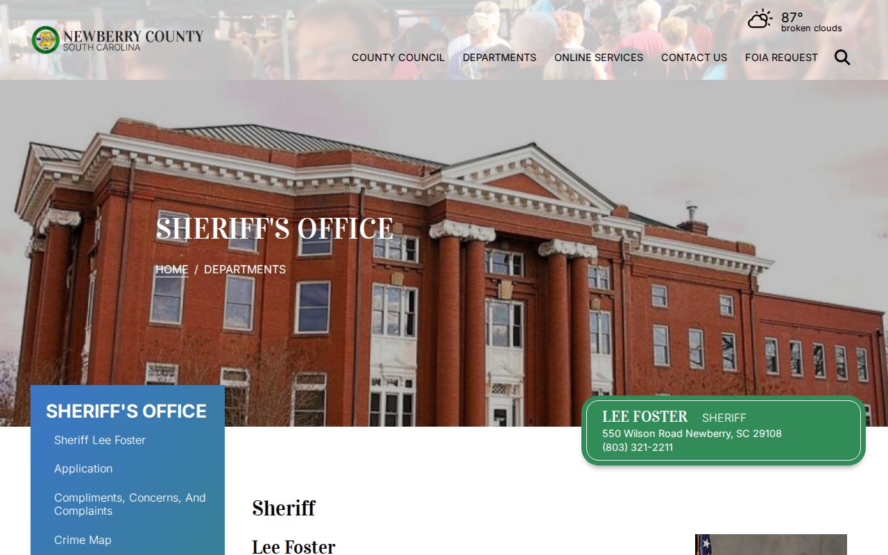 Newberry County criminal records source at the sheriff office