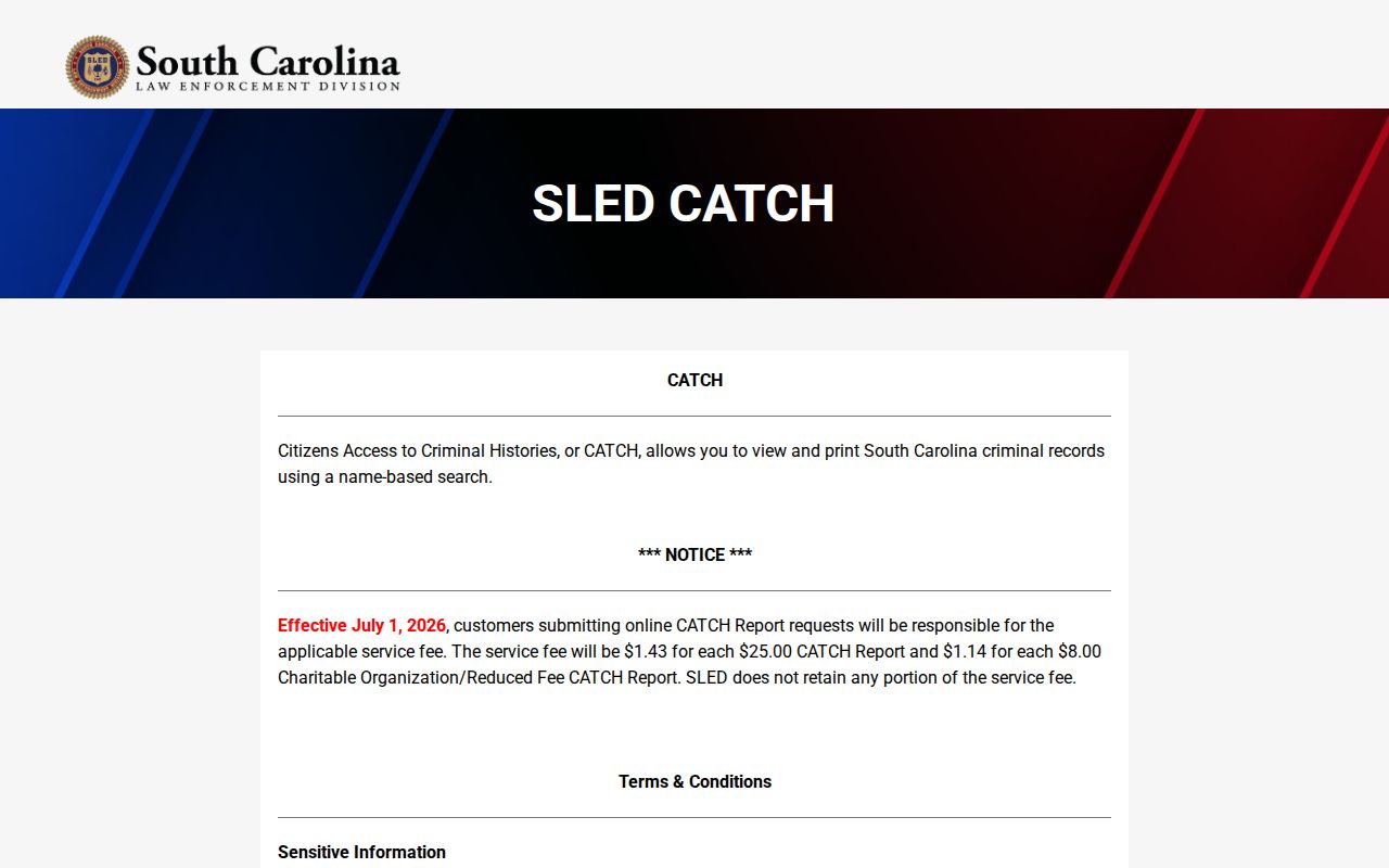 Newberry County criminal history terms on SLED CATCH