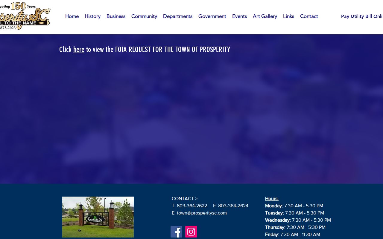 Prosperity criminal records request page and official town FOIA form