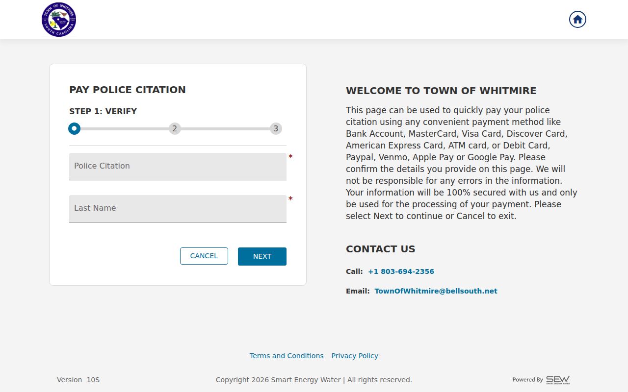 Whitmire criminal records are not searched through the citation payment interface